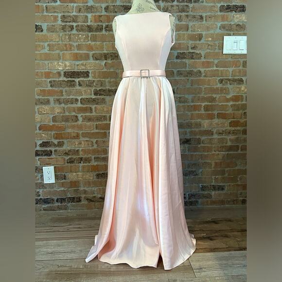 Vintage 50s Scott McClintock belted blush pink maxi dress gown elegant size 6 - Picture 8 of 13